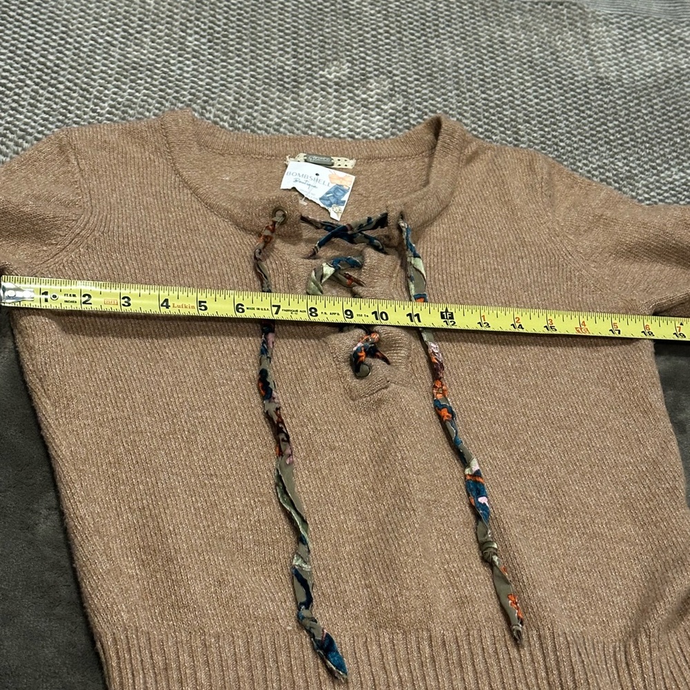 Gimmick Lace-Up Tan Sweater - Picture 8 of 13